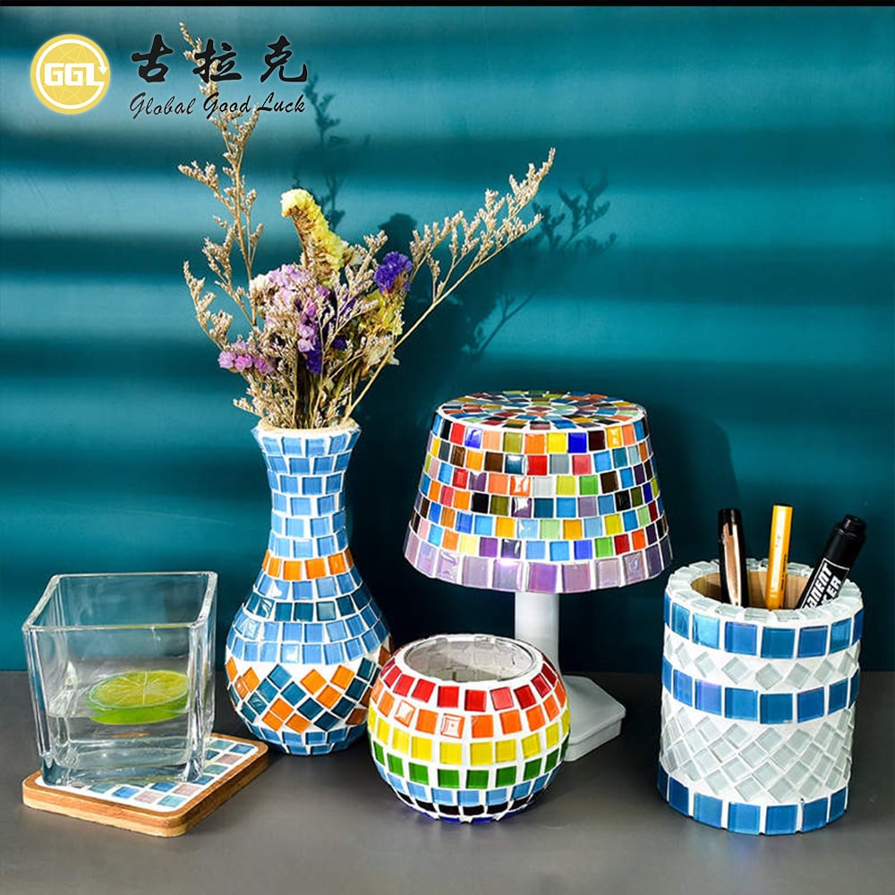 3D Faceted Square Glass Mosaic Tiles – Colorful Glossy Decorative Mosaic
