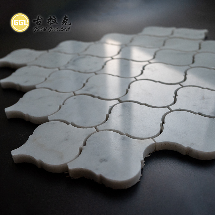 Carrelage Mosaïque en Marbre Blanc Carrara en Forme de Lanterne Adapté pour Décor de Villa
