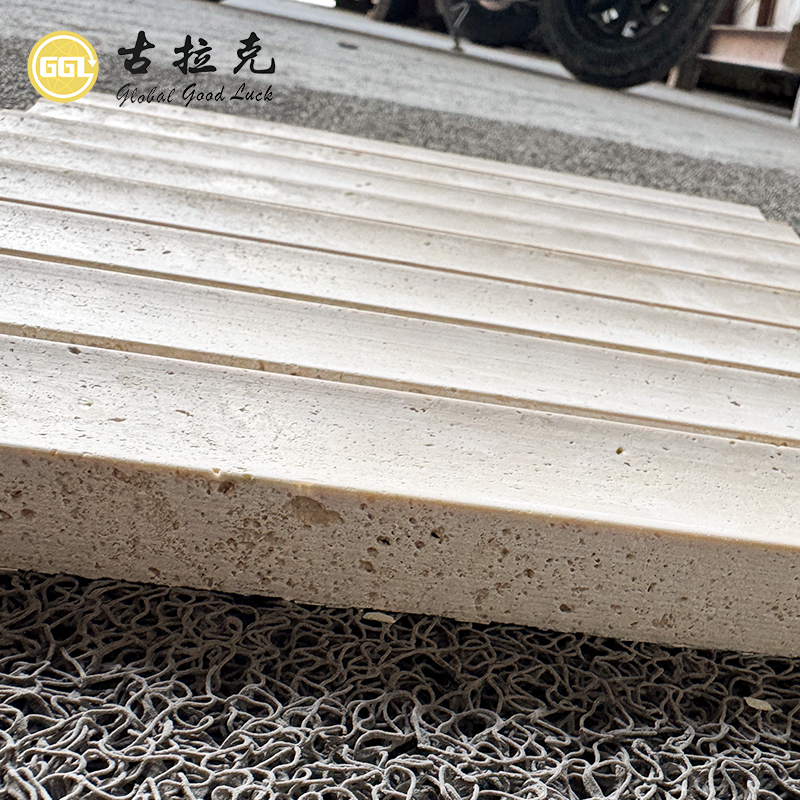 Custom Fluted Travertine Stone Panel | Natural Grooved Stone Wall Cladding for Luxury Interior Design