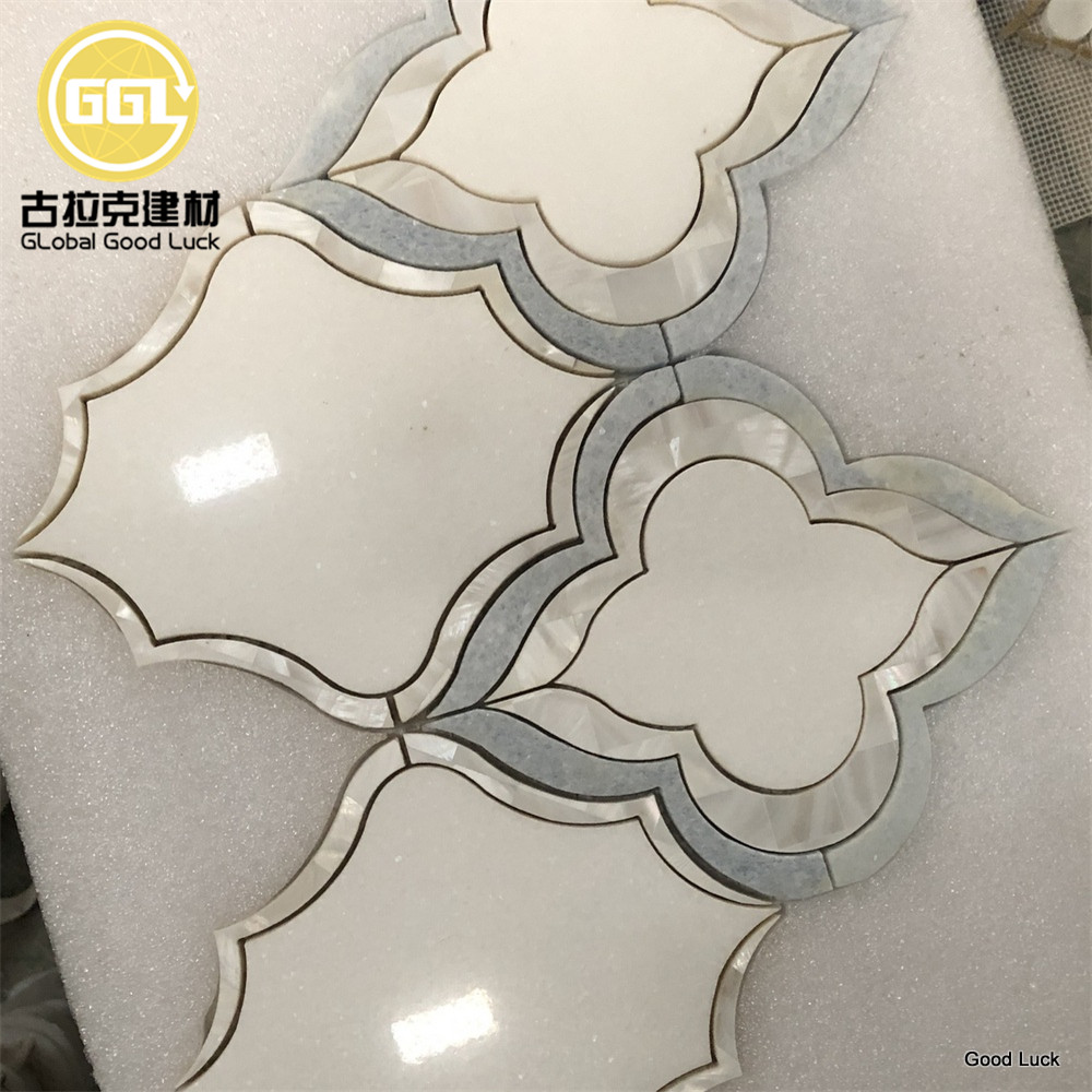 Wateriet White Marble Inlay Shell Parquet Feature Mosaic Tile