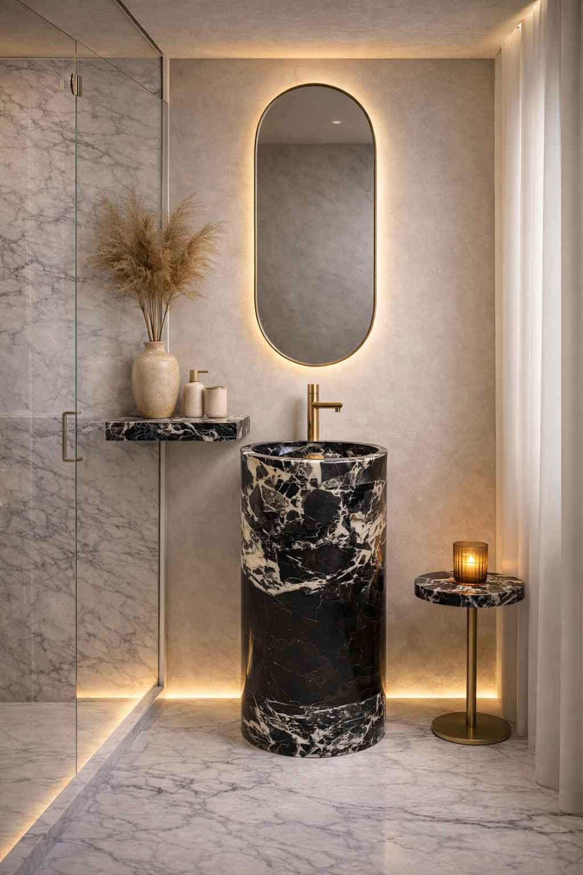 Free Standing Stone Sink — natural stone basin in a modern bathroom setting
