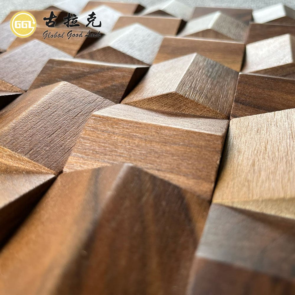Natural Wood Mosaic Wall Panel – 3D Decorative Wood Wall Cladding for Luxury Interiors