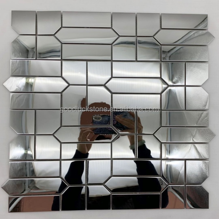 Алтын шампан Күміс металл мозаикалы айна дизайны Backsplash плиткасы