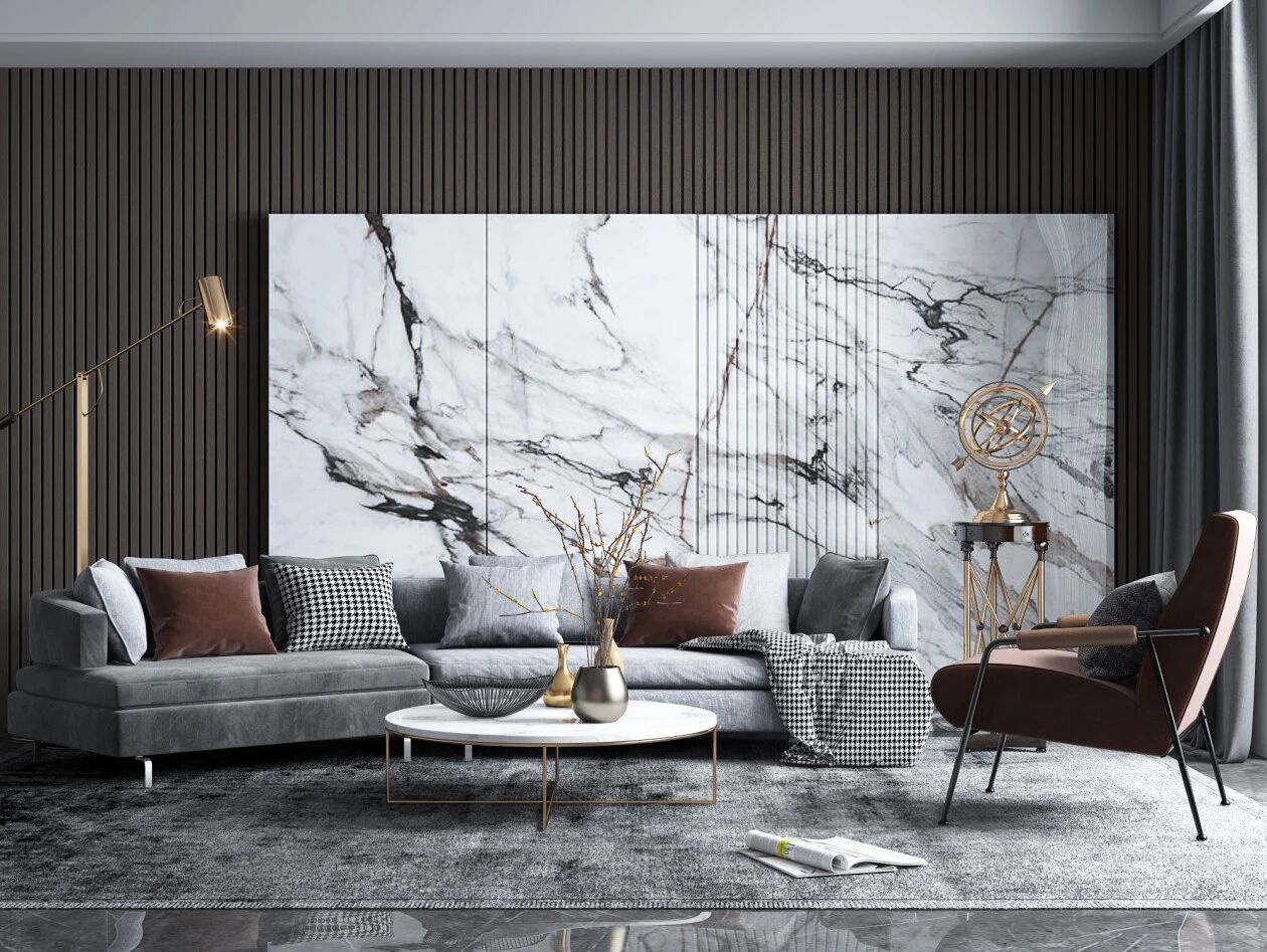 Marble feature wall for luxury living room interior