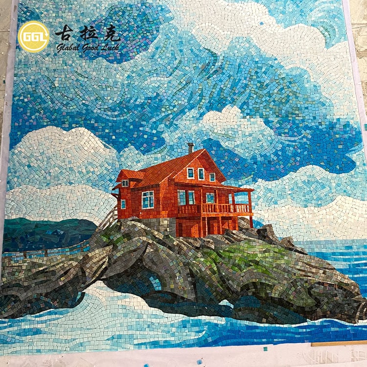 Padrão Sob Encomenda Feito à Mão Vidro Arte Mural Mosaico Ladrilho Decoração Interna