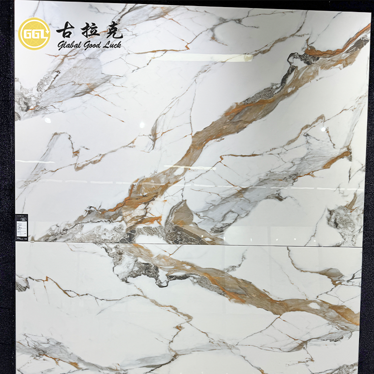 Calacatta Gold Porcelain Slab 1200x1800mm Large Format Marble Look Tile with Gold Veins