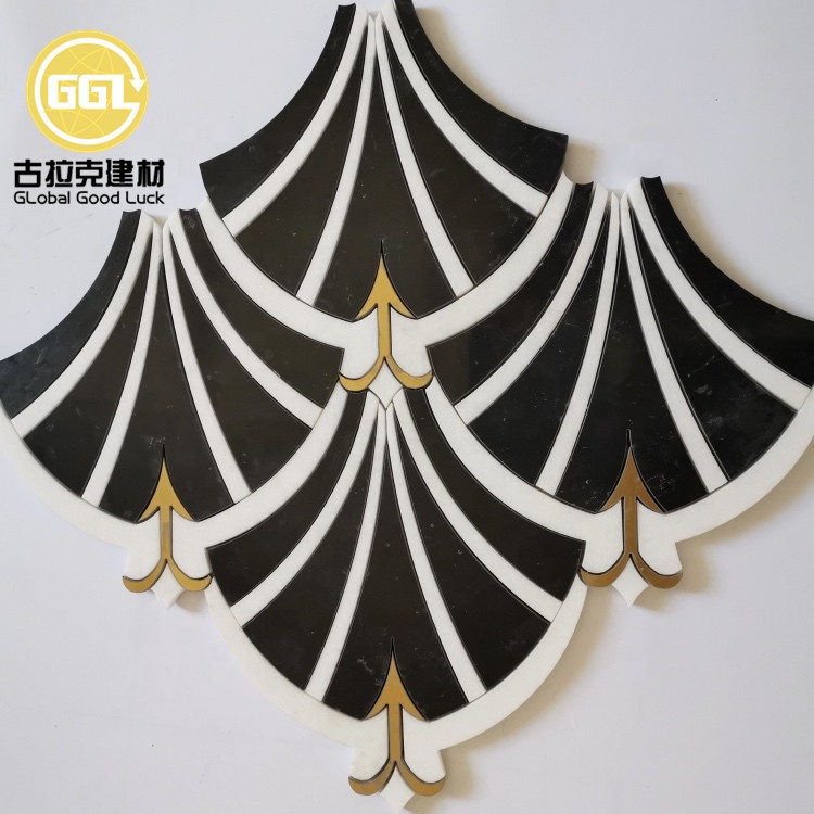 Alb Mix Negru Formă de Fan Marmură Waterjet Mozaic Inlay Bront Design