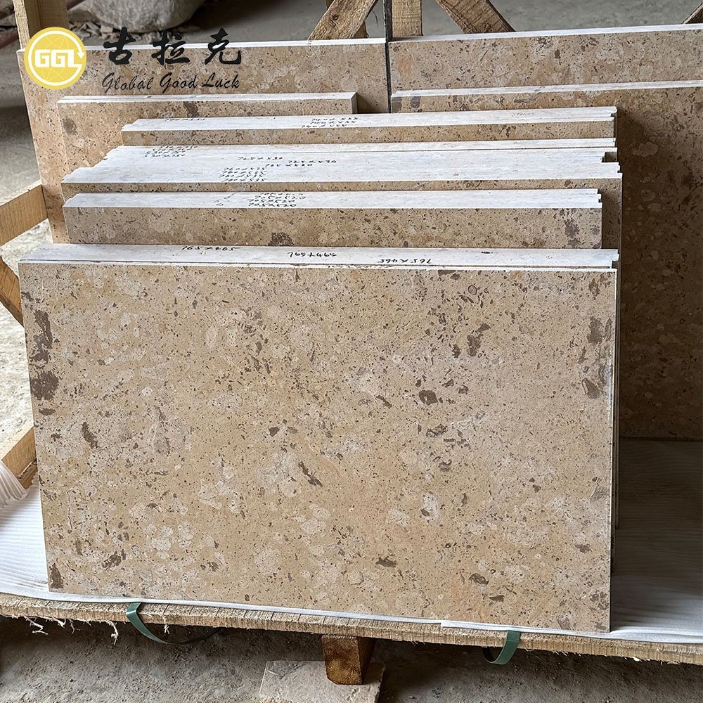 Roman Beige Limestone cut-to-size pieces prepared for architectural applications