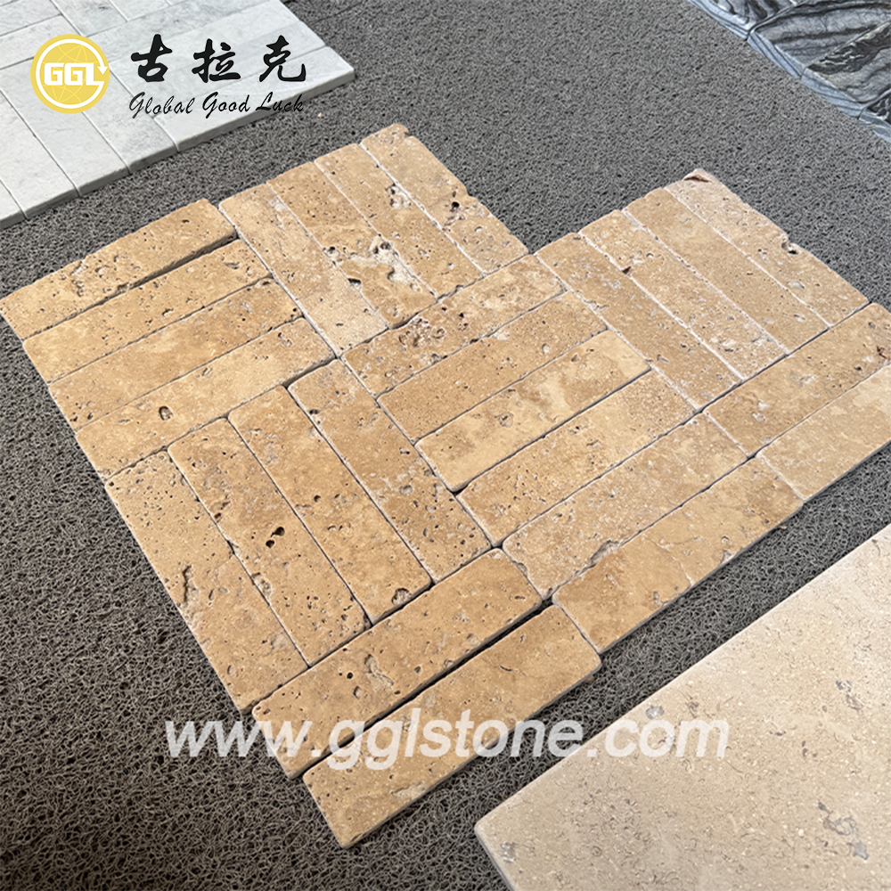 Beige Kalkstein-Streifen-Fliesen | Naturstein-lineare Wand- und Bodenfliesen