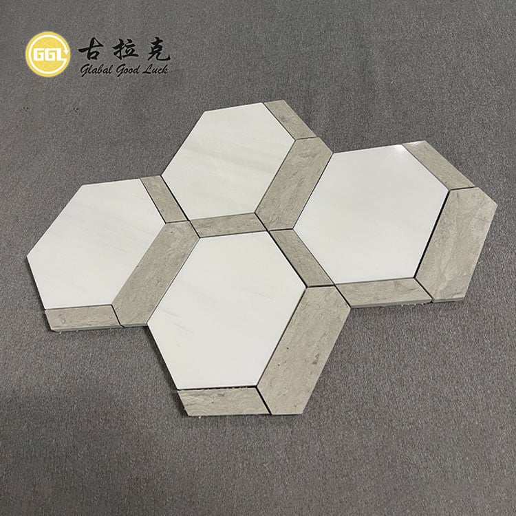 Naturalis Stilus Hexagonalis Forma Marmoris Mosaicum Pro Coquina Backsplash Tegulis