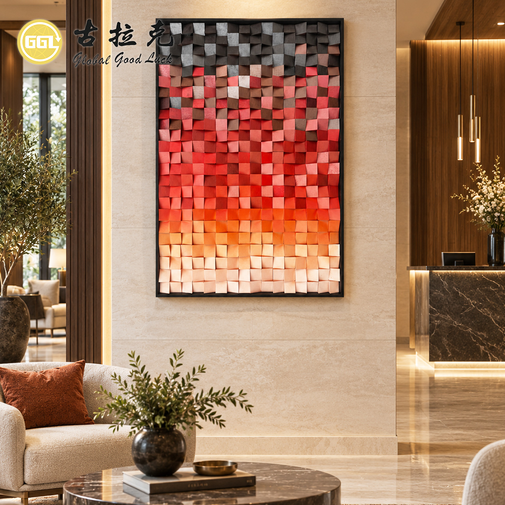Handmade 3D Gradient Wood Mosaic Mural