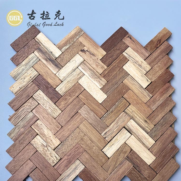 Natural Herringbone Wood Mosaic Tiles – Rustic Wooden Wall Panels for Interior Decoration