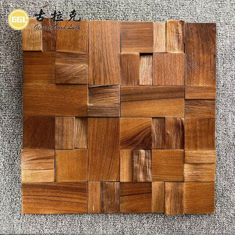 Ubin Mosaik Kayu Alami | Panel Dinding Mosaik Kayu Berbentuk Heksagon untuk Dinding Fitur Interior