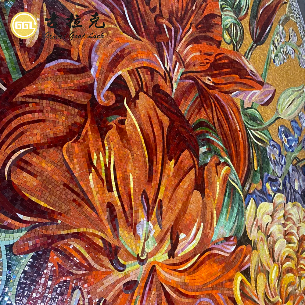 Handmade Custom Flower Glass Mosaic Wall Mural – Floral Art Decoration