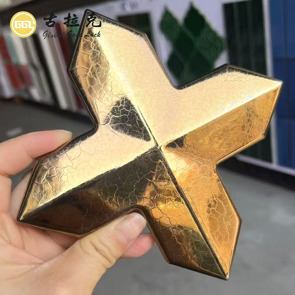 Antique Gold 3D Geometric Ceramic Mosaic Tile for Luxury Wall Decoration