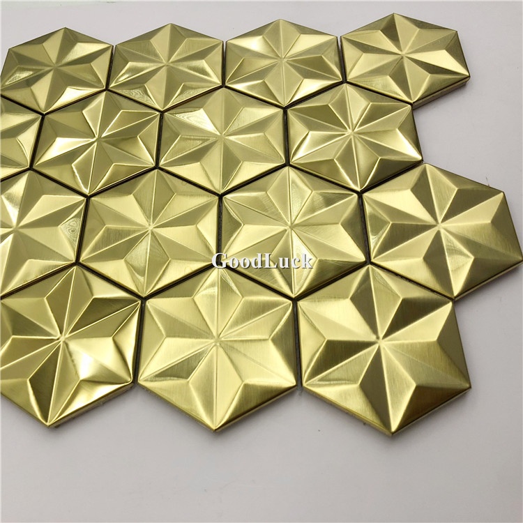 Sechseck 3D-Effekt Edelstahl Gold Metall Mosaik Backsplash Wandfliese