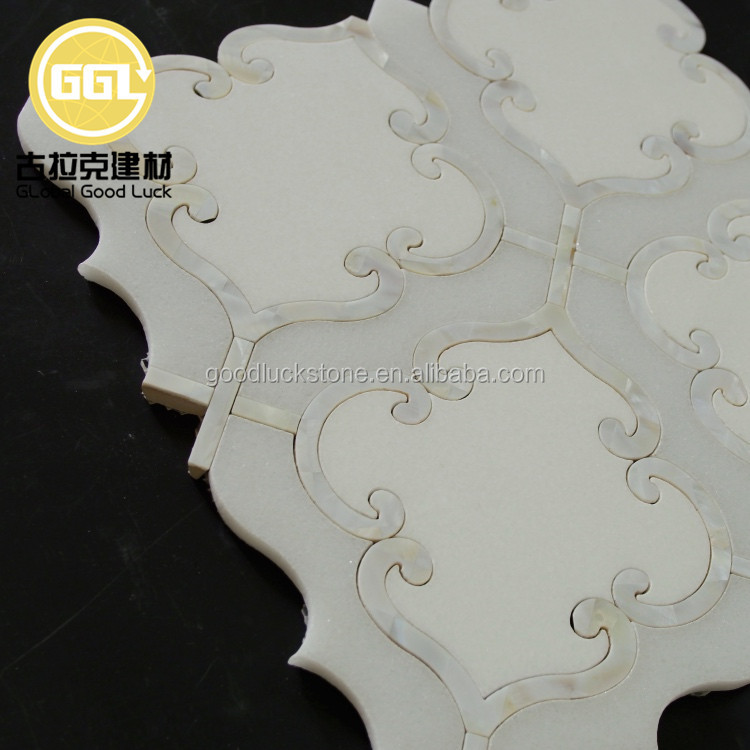 Calidad Superior Mármol Blanco Forma de Flor Piedra Mix Concha Mosaico Inteerior Decoración