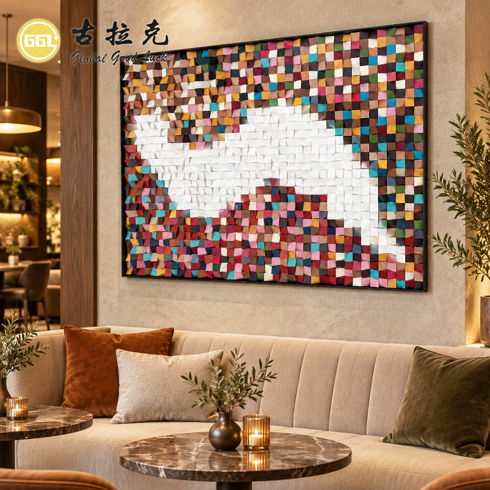 Custom 3D Multicolor Wood Mosaic Wall Art