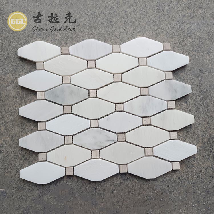 Coloratus Vas Forma Marmoreus Octagonus Pattern Musivum Tegula Albus Cum Brunis Maculis Musivum Tegula Pro Balneo Coquina Parietis Decor