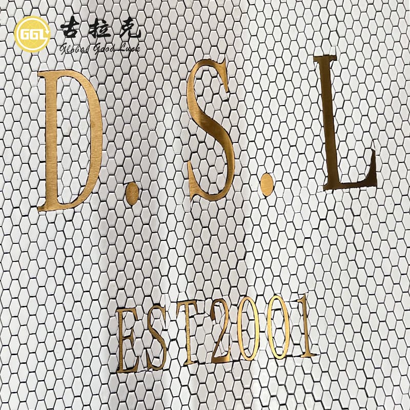 Custom Hexagon Ceramic Mosaic Floor Art with Personalized Logo and Lettering