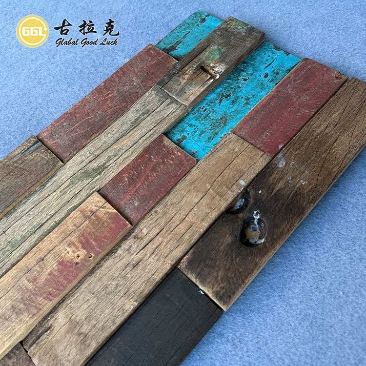 Vintage Weathered Wood Mosaic Tiles – Rustic Multicolor Wooden Wall Panels