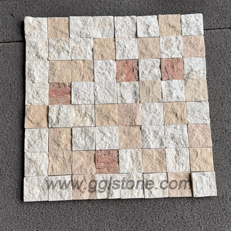 Gemischter Kalkstein und Travertin für Wandverkleidungen – natürliche weiße, beige und rote Steinverkleidung