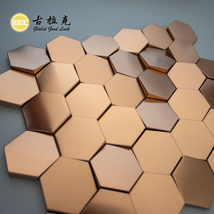 Diseño Cóncavo Convexo de Mosaico Metálico de Acero Inoxidable en Forma Hexagonal para Decoración de Pared