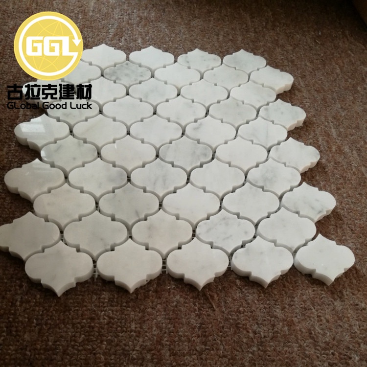 Carrelage Mosaïque en Marbre Blanc Carrara en Forme de Lanterne pour Murs et Sols