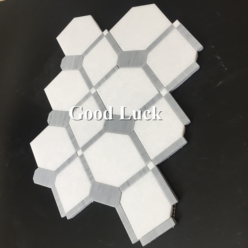 Badvannsflise Hvit Marmor Blandet Grå Kant Mosaikk for kjøkkenets backsplash