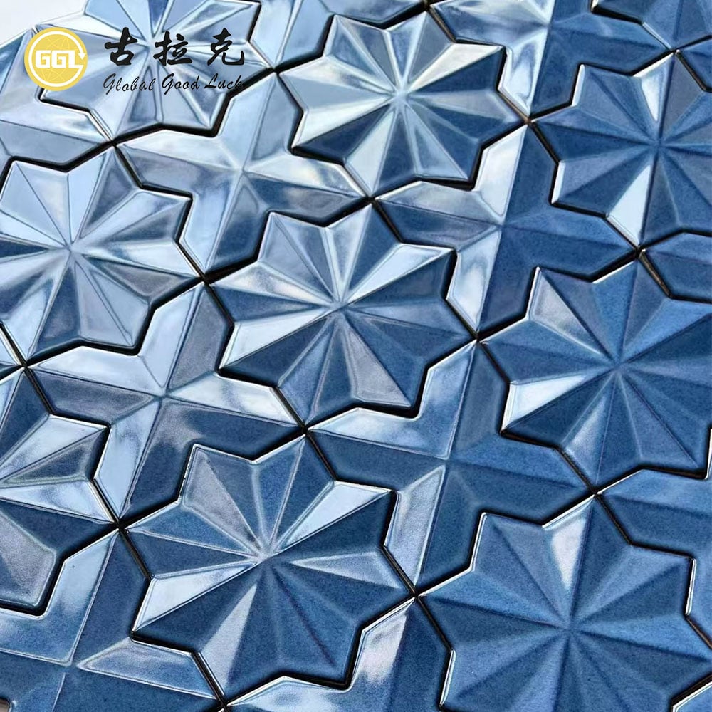Blue 3D Geometric Ceramic Mosaic Tile for Decorative Walls