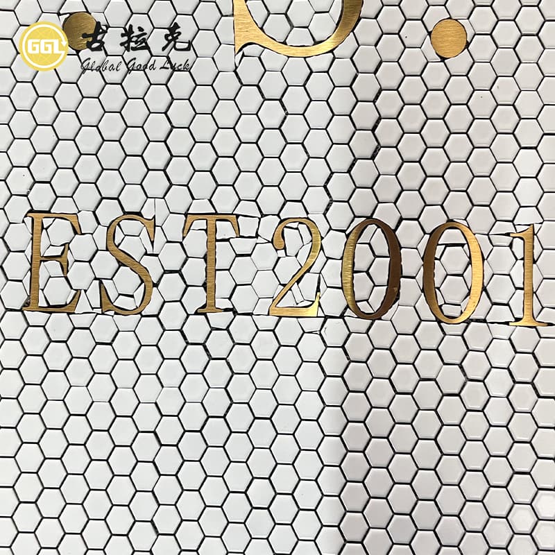 Custom Hexagon Ceramic Mosaic Floor Art with Personalized Logo and Lettering