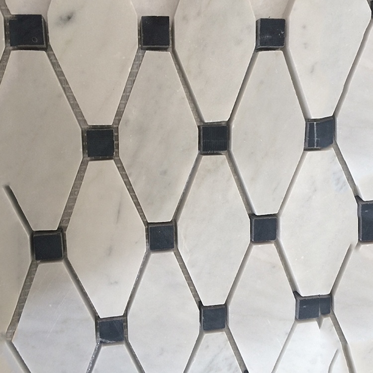 Calacatta White Mix Black Dots Marble Long Hexagon Pattern Mosaic Tile Pour Décor de Sol/Mur de Maison/Villa