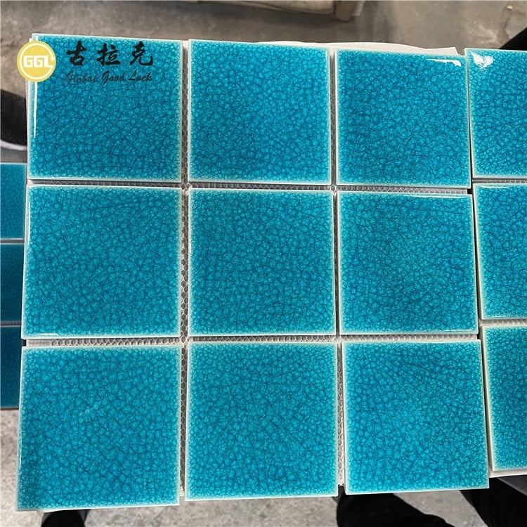 Turquoise Crackle Glazed Ceramic Mosaic Tile for Decorative Walls and Modern Interiors