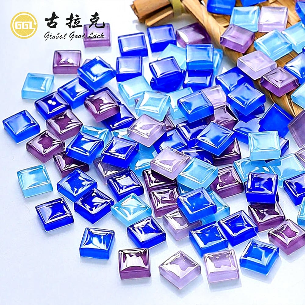 3D Faceted Square Glass Mosaic Tiles – Colorful Glossy Decorative Mosaic