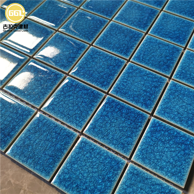 Cobalt Blue Crackle Glazed Ceramic Mosaic Tile for Modern Wall Designs
