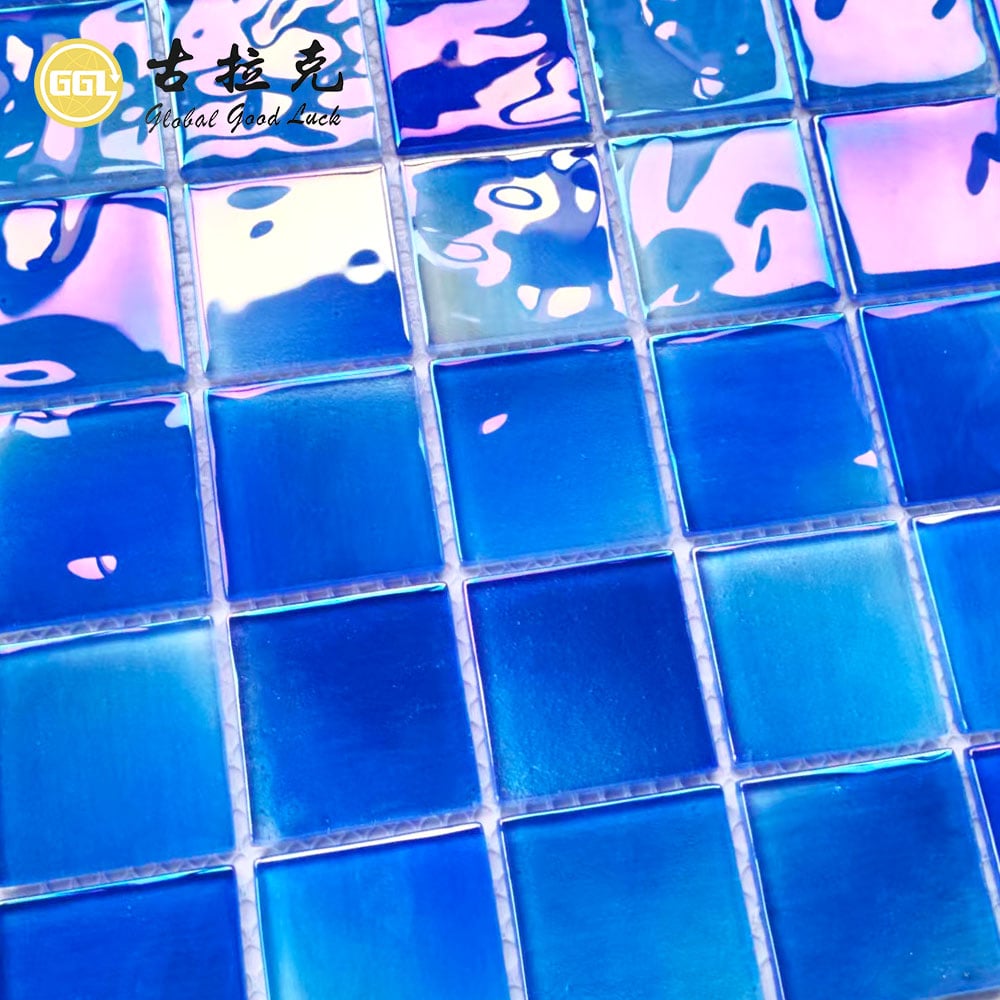 Ocean Blue Iridescent Glass Mosaic Tiles for Swimming Pools and Walls