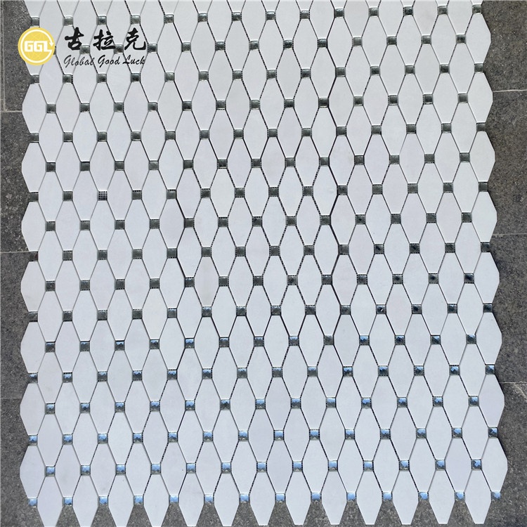 کاشی موزاییک سنگ مرمر سفید تاسوس مخلوط شیشه شکل هشت ضلعی برای دیوار و کف