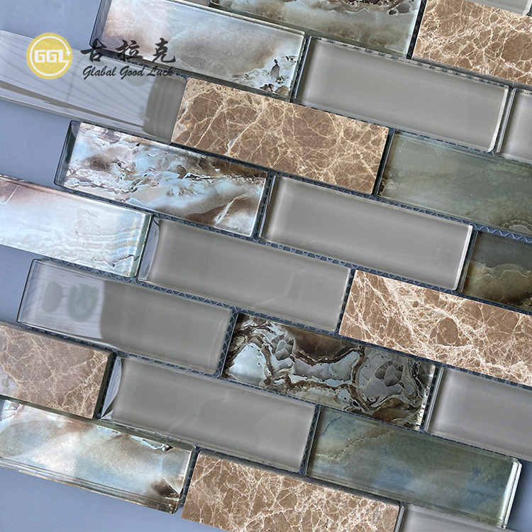 Naturmarmor Mix Glas Kristall Streifenform Glasmosaik Küchenwandfliese