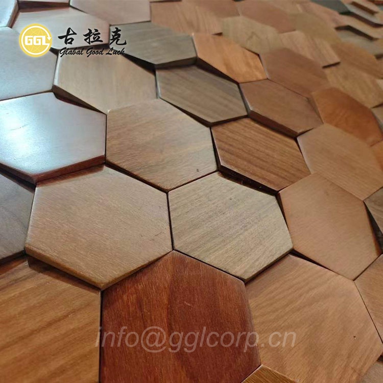 3D Hexagon Wood Mosaic Tiles – Natural Wooden Wall Panels for Interior Decoration