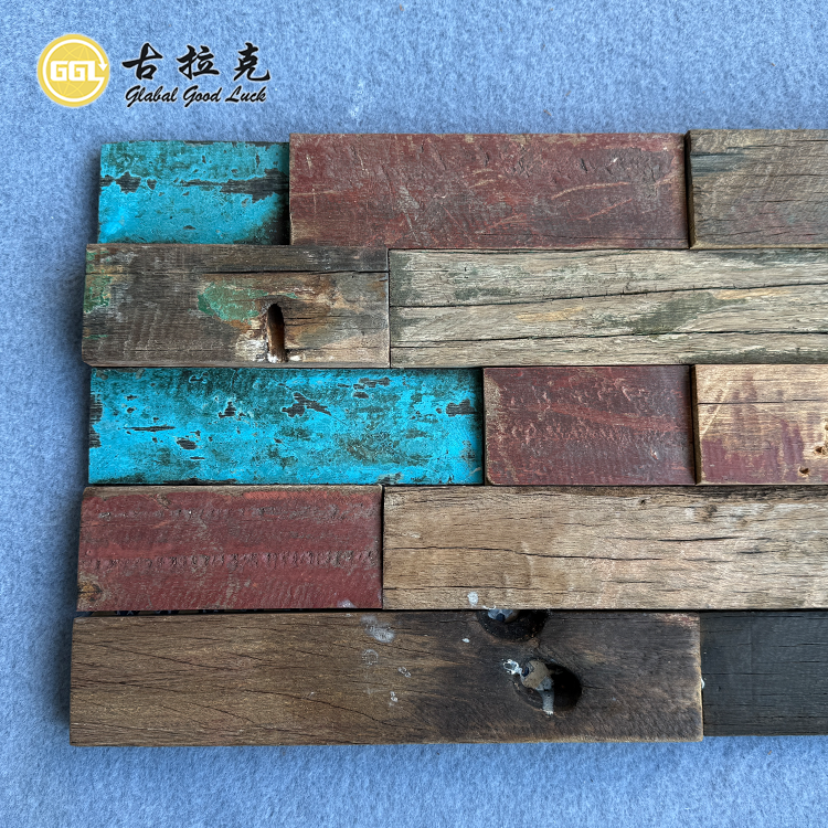 Vintage Weathered Wood Mosaic Tiles – Rustic Multicolor Wooden Wall Panels