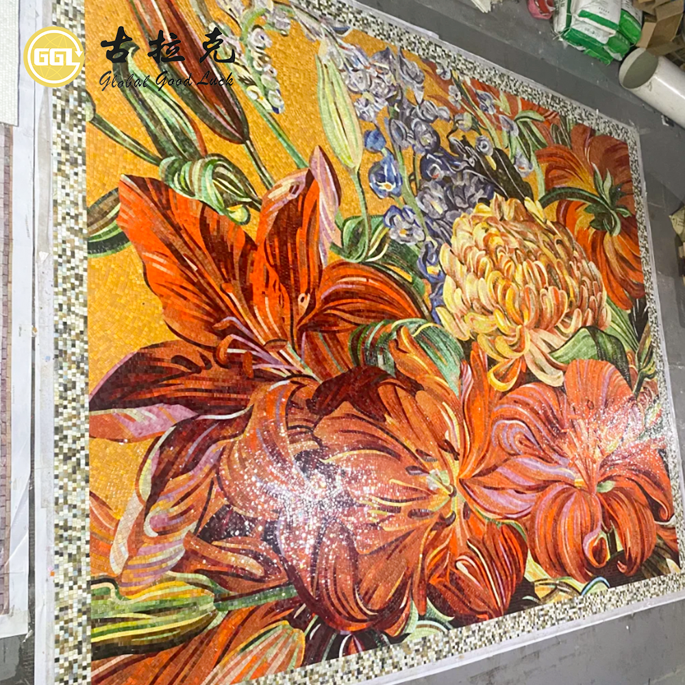 Handmade Custom Flower Glass Mosaic Wall Mural – Floral Art Decoration