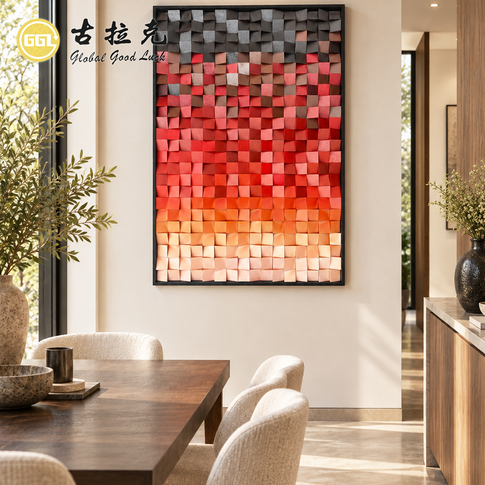 Handmade 3D Gradient Wood Mosaic Mural