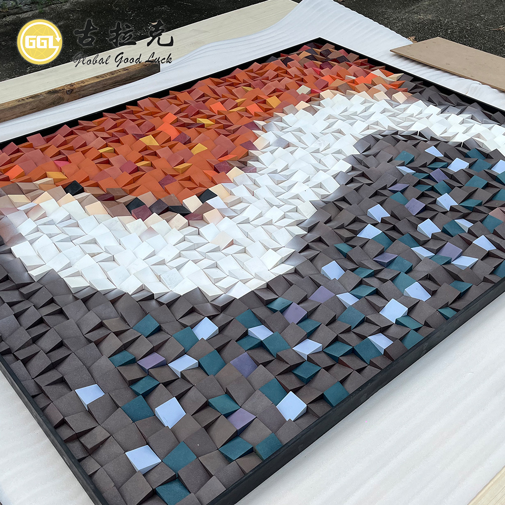 Custom 3D Color Gradient Wood Mosaic Wall Art