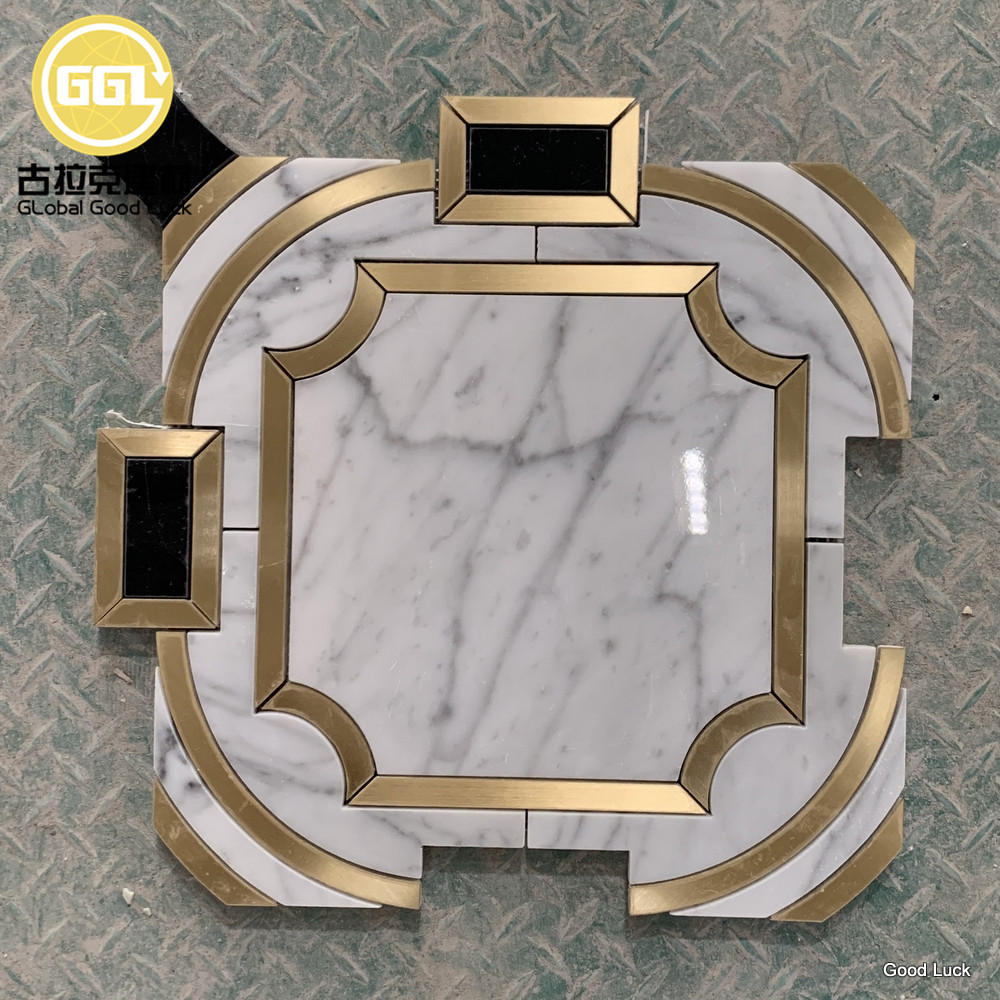 Patrón de Diseño de Lujo de Mármol con Mosaico de Chorro de Agua de Latón