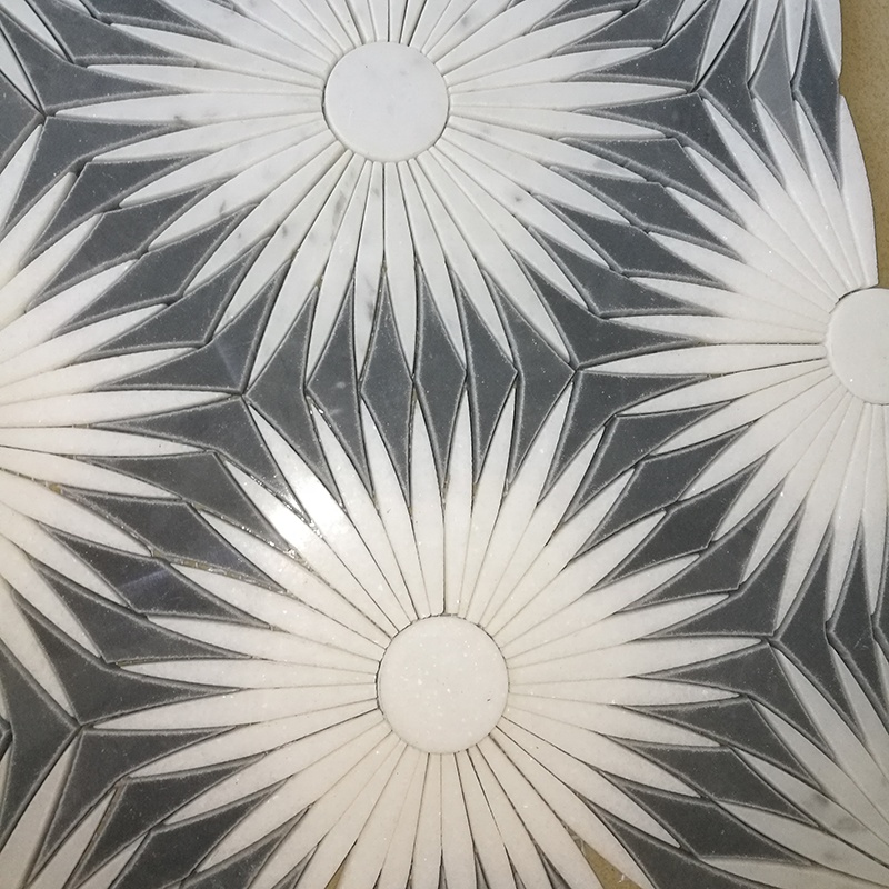 Solblomstformet marmormønster vandstråle mosaik backsplash fliser