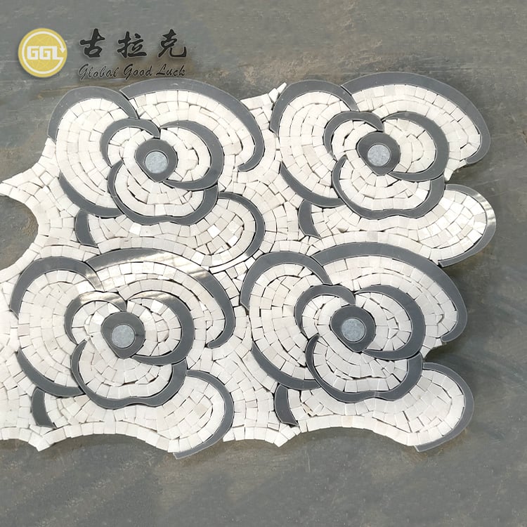 Rose Design Marmorfliese Wasserstrahlschneidmosaik Innenausstattung Boden- oder Wandfliese