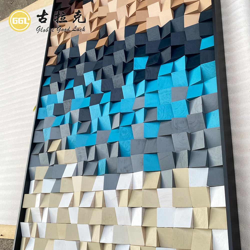 Custom Abstract 3D Wood Mosaic Art Mural Handmade Wooden Wall Panel