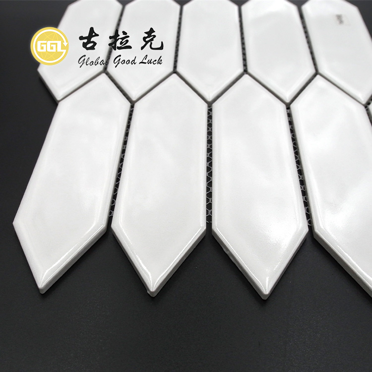 Glossy Long Hexagon White Mosaic Ceramic Tiles for Wall and Floor