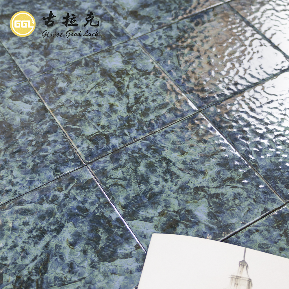 Blue Green Stone Look Square Ceramic Tiles for Pool & Interior Projects