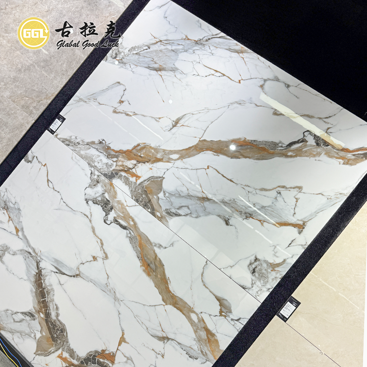 Calacatta Gold Porcelain Slab 1200x1800mm Large Format Marble Look Tile with Gold Veins